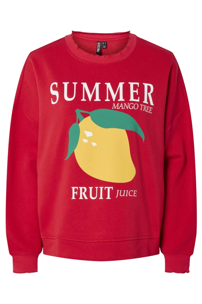 PCMALIAH LS PRINT SWEAT BC 17147858 TRUE RED/MANGO